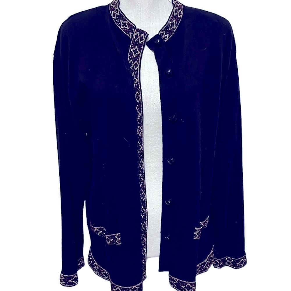 Alfred Dunner black cardigan with decorative trim, XL